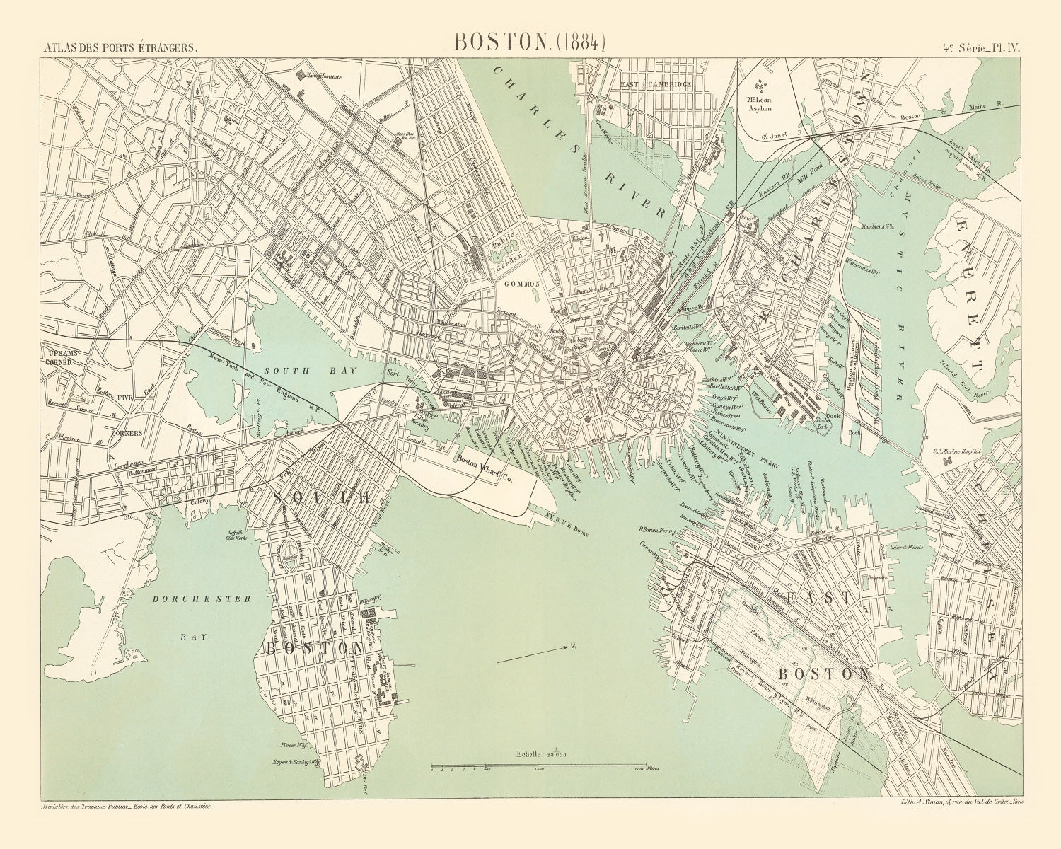 Vintage Map of Boston, Massachusetts 1884
