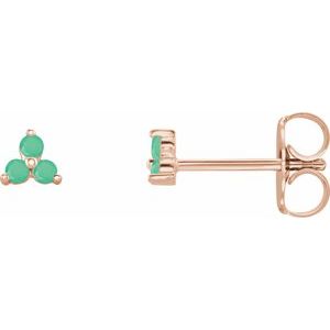 14K Rose Gold Natural Chrysoprase Three Stone Earrings