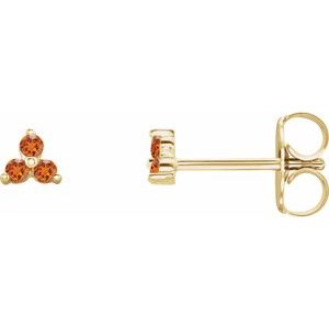 14K Yellow Gold Natural Spessartite Garnet Three Stone Earrings