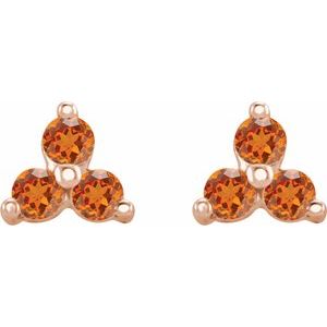 14K Rose Gold Natural Spessartite Garnet Three Stone Earrings