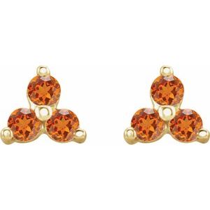 14K Yellow Gold Natural Spessartite Garnet Three Stone Earrings – image 2