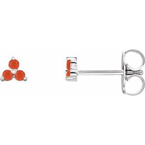 Platinum Natural Mexican Fire Opal Three Stone Earrings