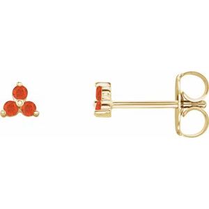 14K Yellow Gold Natural Mexican Fire Opal Three Stone Earrings