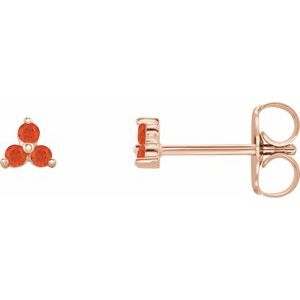 14K Rose Gold Natural Mexican Fire Opal Three Stone Earrings