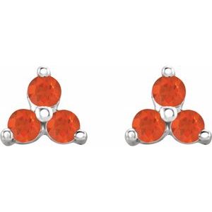 Sterling Silver Natural Mexican Fire Opal Three Stone Earrings – image 2