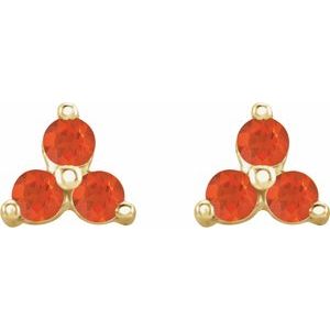 14K Yellow Gold Natural Mexican Fire Opal Three Stone Earrings – image 2