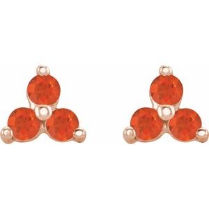14K Rose Gold Natural Mexican Fire Opal Three Stone Earrings – image 2
