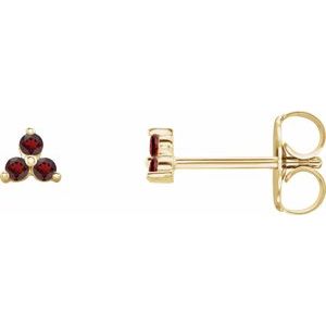 14K Yellow Gold Natural Mozambique Garnet Three Stone Earrings