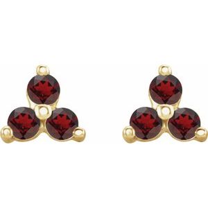 14K Yellow Gold Natural Mozambique Garnet Three Stone Earrings