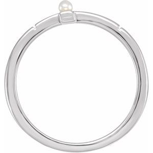 Sterling Silver Cultured White Akoya Pearl Sideways Cross Ring