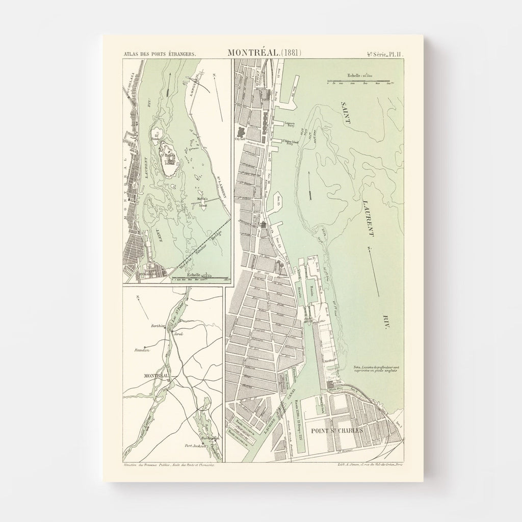 Vintage Map of Montréal, Canada 1881