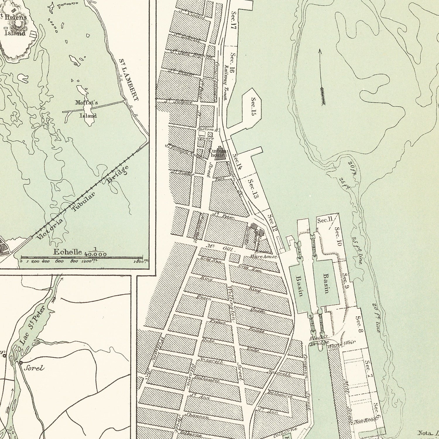 Vintage Map of Montréal, Canada 1881