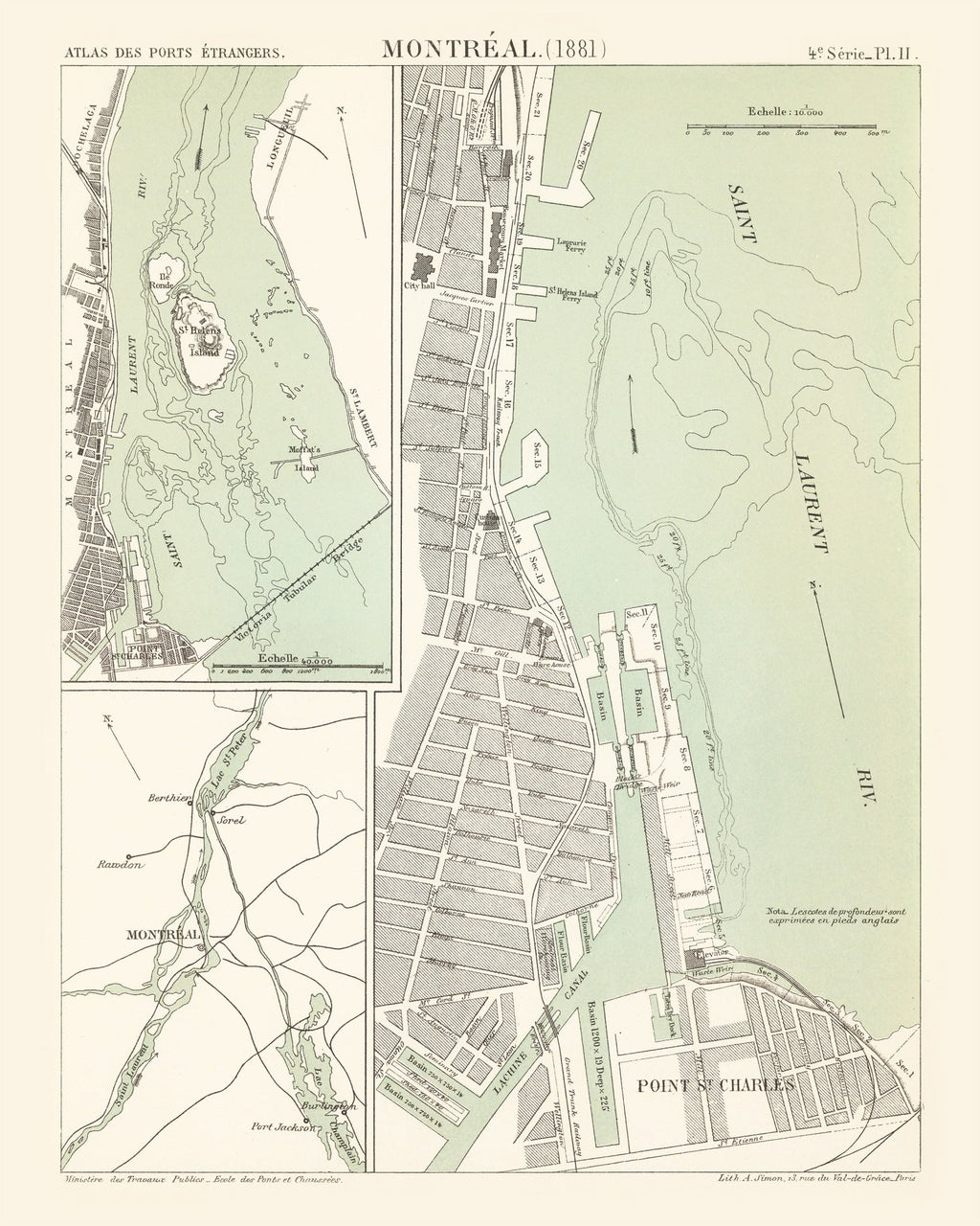 Vintage Map of Montréal, Canada 1881