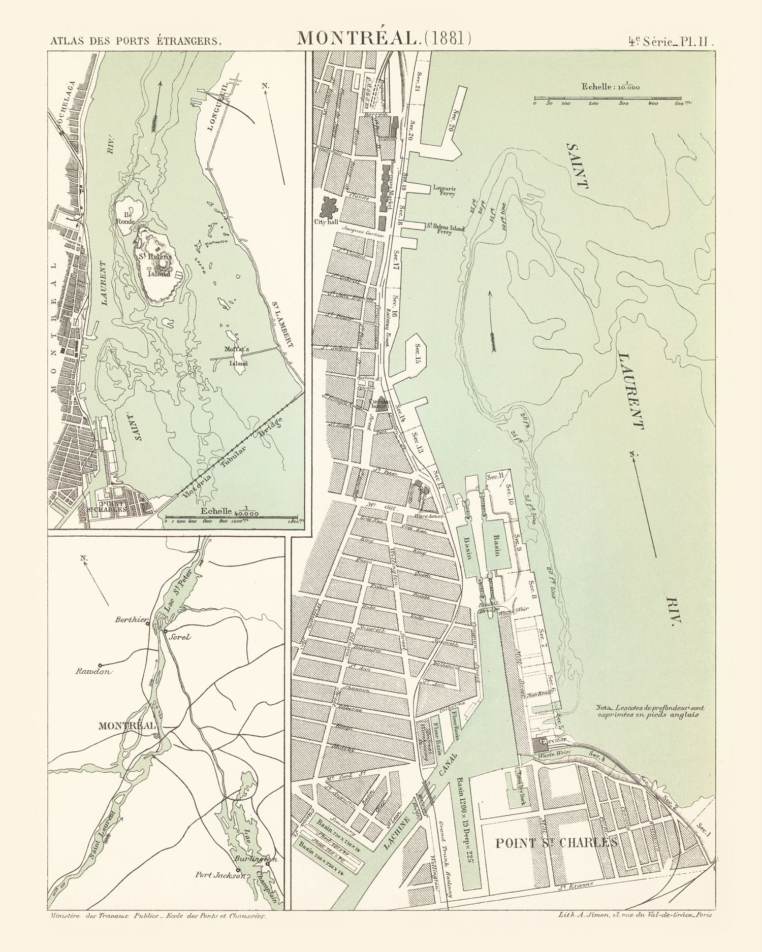 Vintage Map of Montréal, Canada 1881