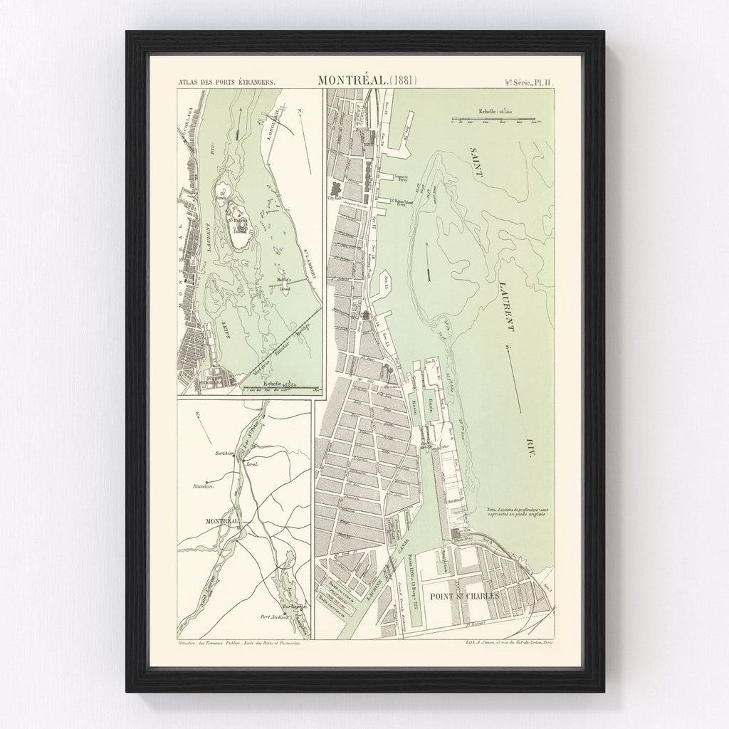 Vintage Map of Montréal, Canada 1881