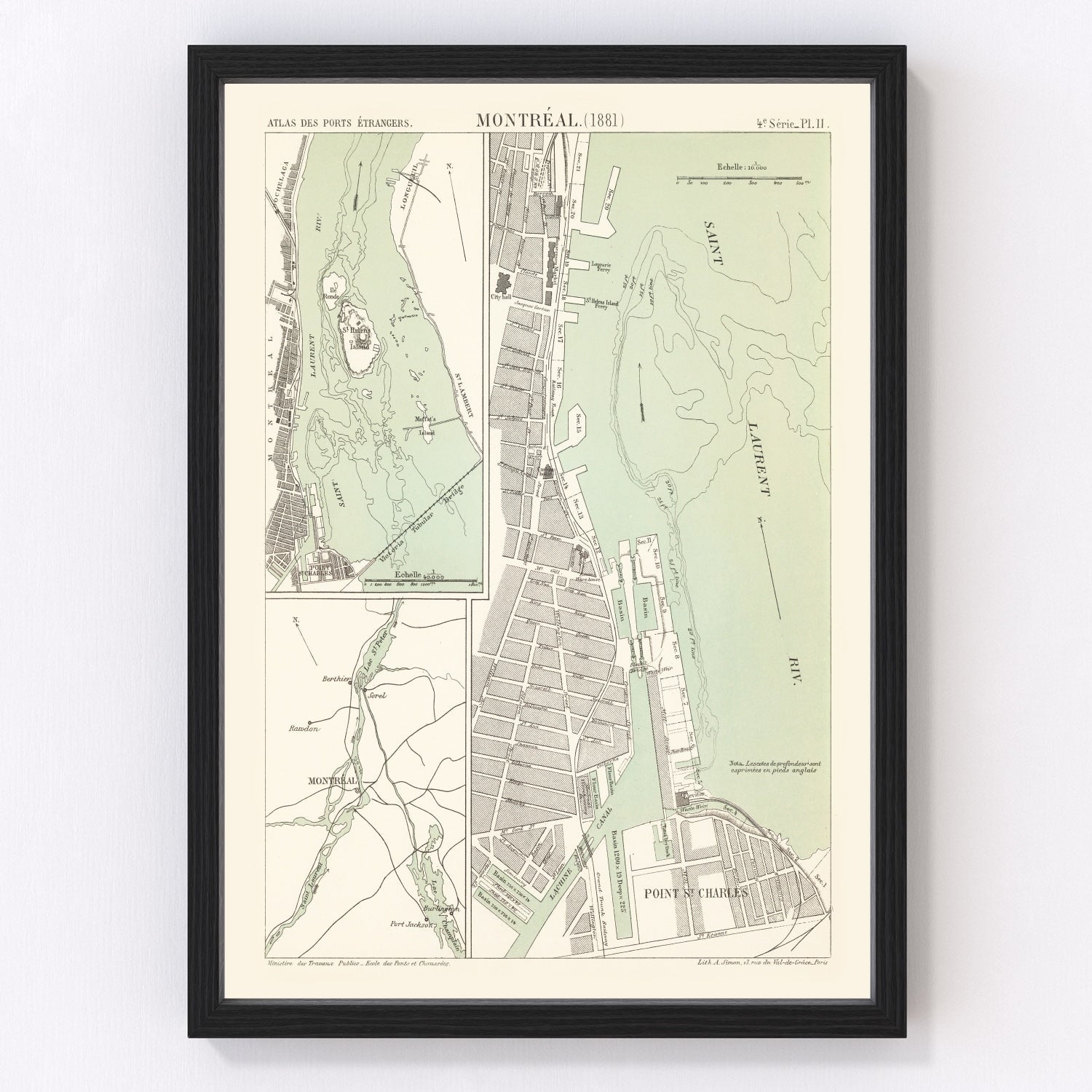 Vintage Map of Montréal, Canada 1881