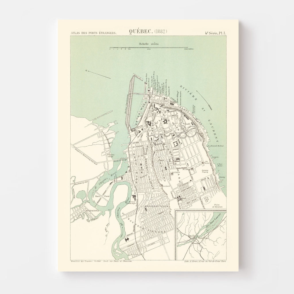 Vintage Map of Québec, Canada 1882