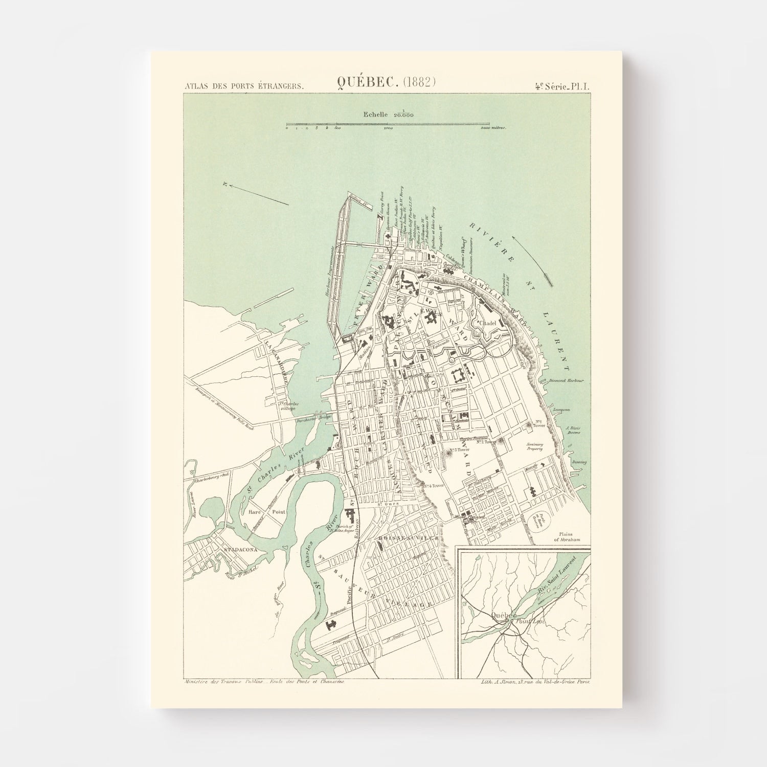 Vintage Map of Québec, Canada 1882