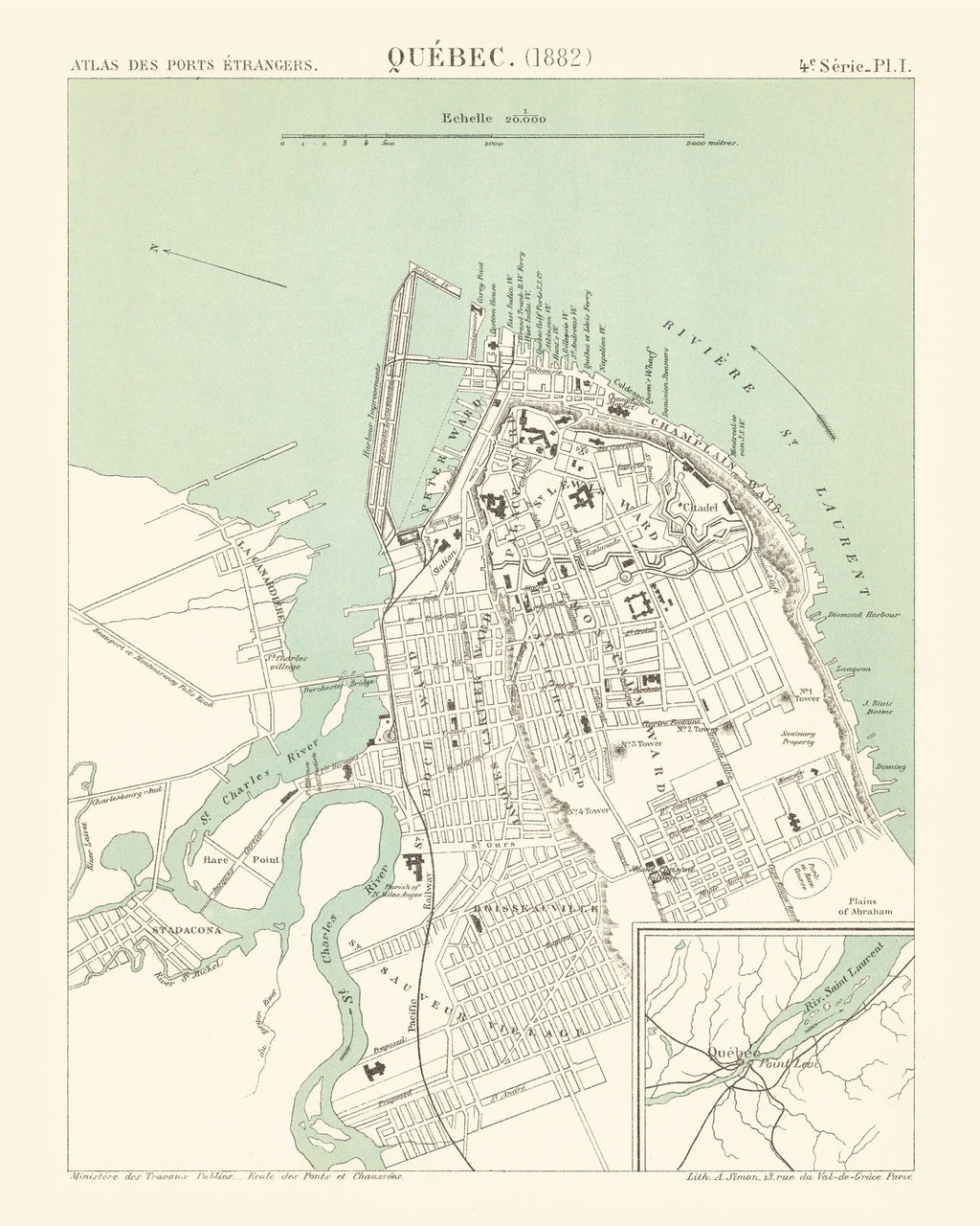 Vintage Map of Québec, Canada 1882