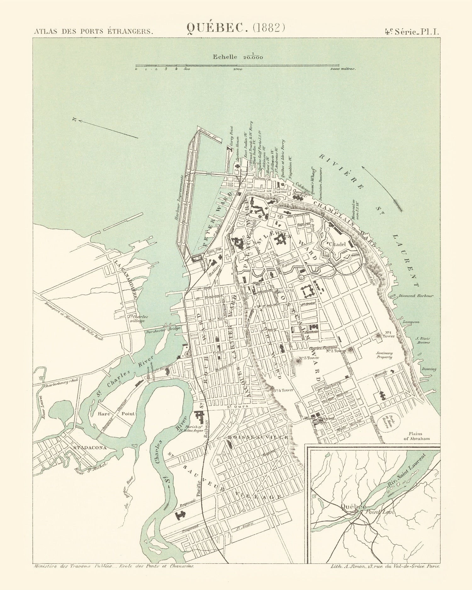 Vintage Map of Québec, Canada 1882