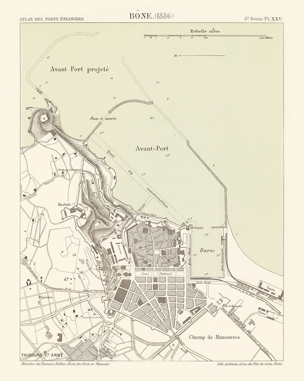 Vintage Map of Annaba, Algeria 1886