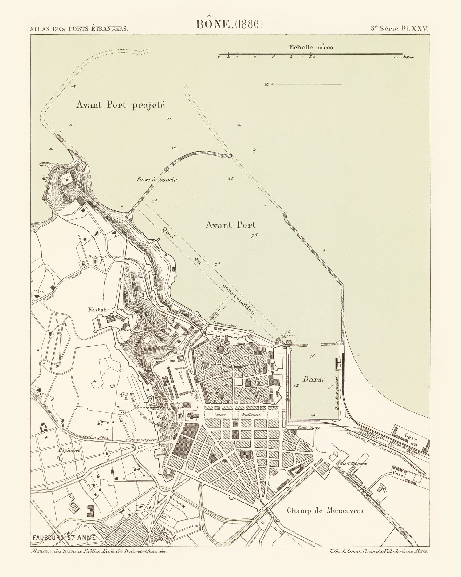 Vintage Map of Annaba, Algeria 1886