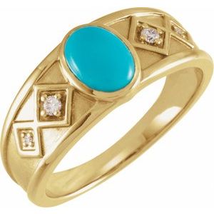 14K Yellow Gold Natural Turquoise & .05 CTW Natural Diamond Ring