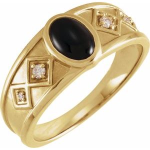 14K Yellow Gold Natural Black Onyx & .05 CTW Natural Diamond Ring
