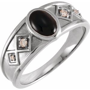 Sterling Silver Natural Black Onyx & .05 CTW Natural Diamond Ring