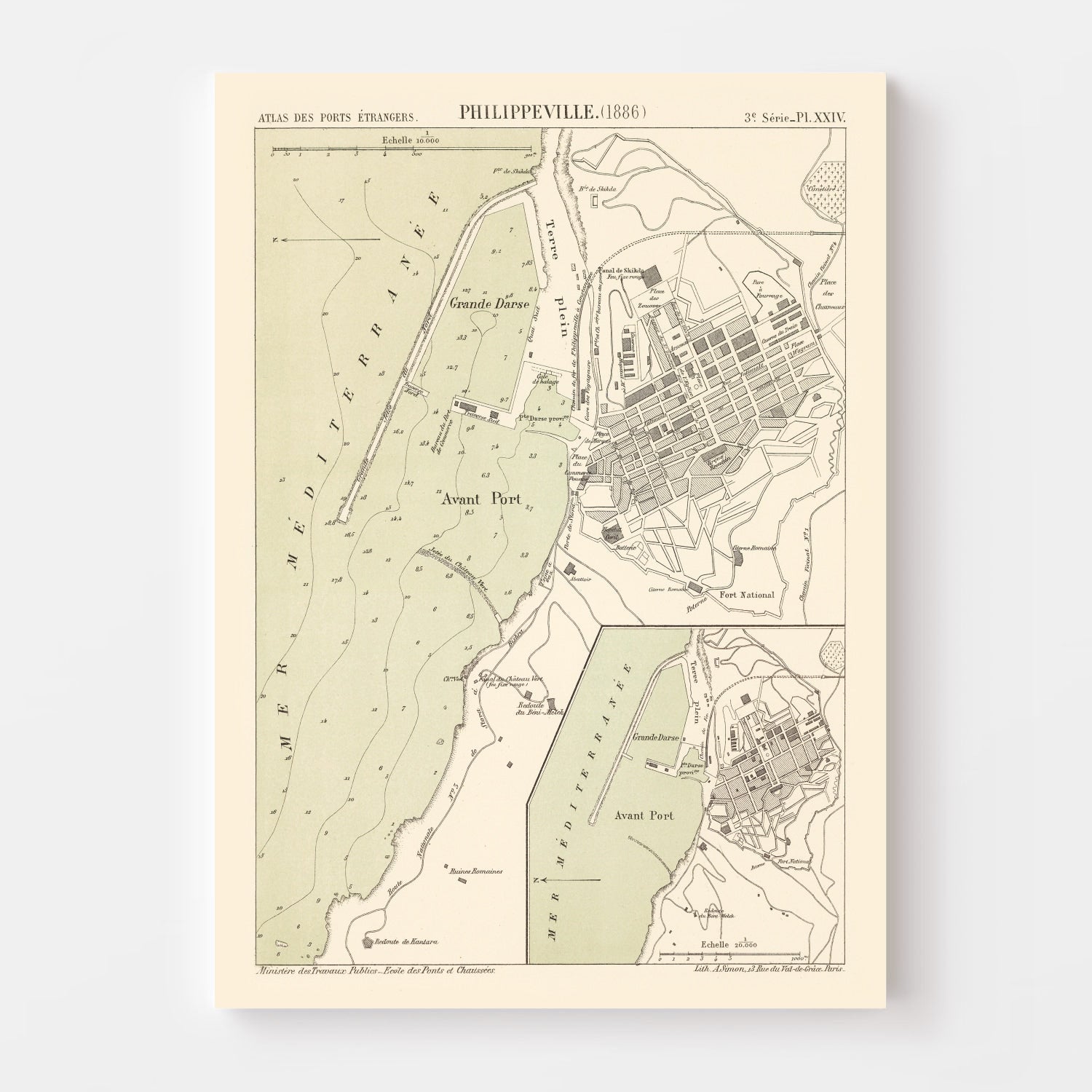 Vintage Map of Skikda, Algeria 1886