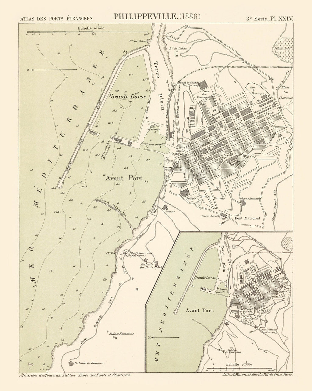 Vintage Map of Skikda, Algeria 1886