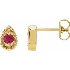 14K Yellow Gold 3 mm Natural Ruby Teardrop Earrings