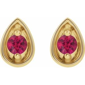 14K Yellow Gold 3 mm Natural Ruby Teardrop Earrings – image 2