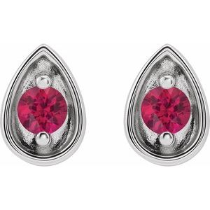 14K White Gold 2 mm Natural Ruby Teardrop Earrings – image 2