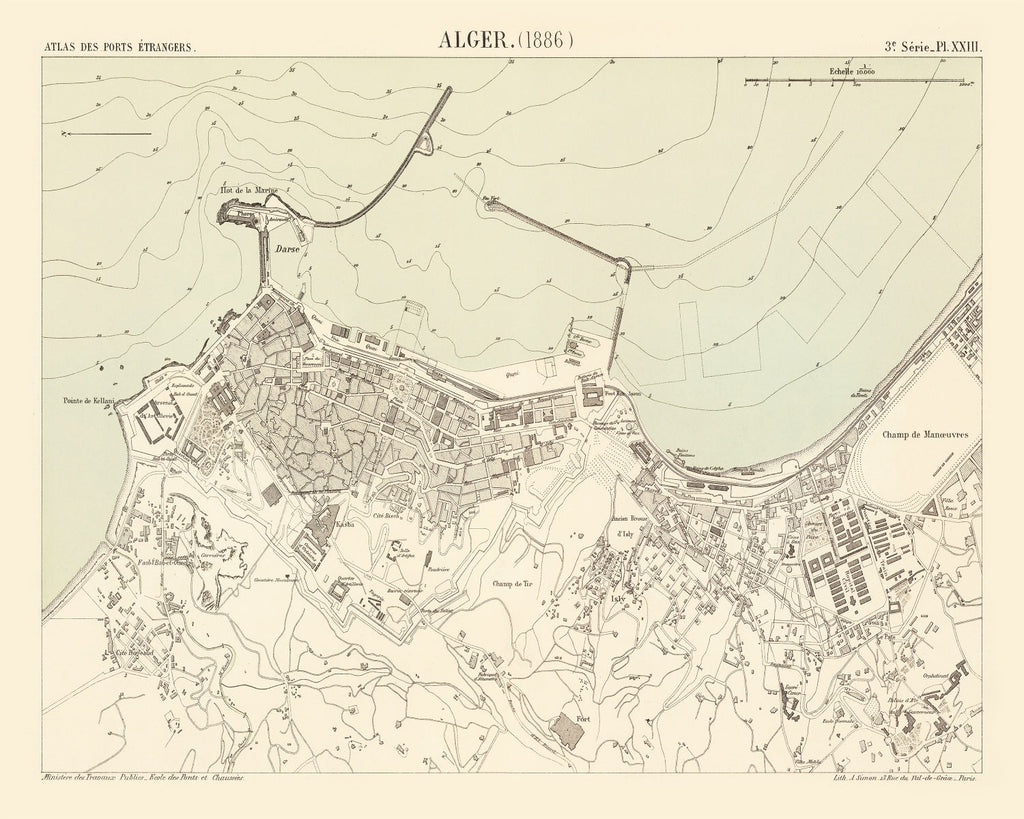 Vintage Map of Algiers, Algeria 1886
