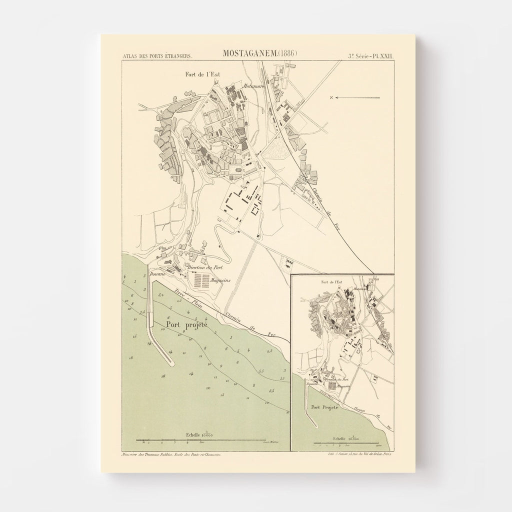 Vintage Map of Mostaganem, Algeria 1886