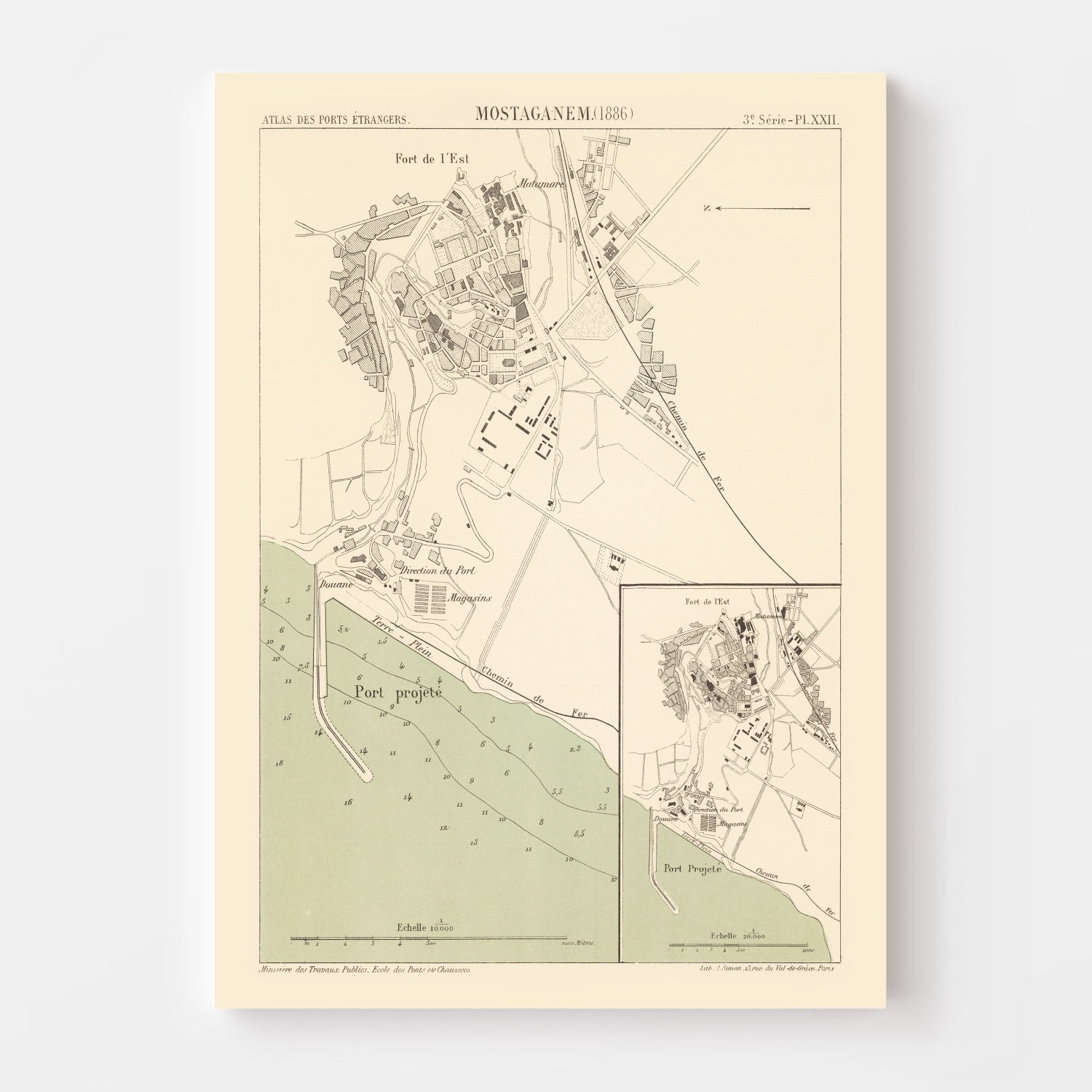 Vintage Map of Mostaganem, Algeria 1886