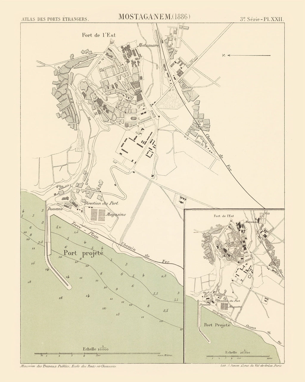 Vintage Map of Mostaganem, Algeria 1886
