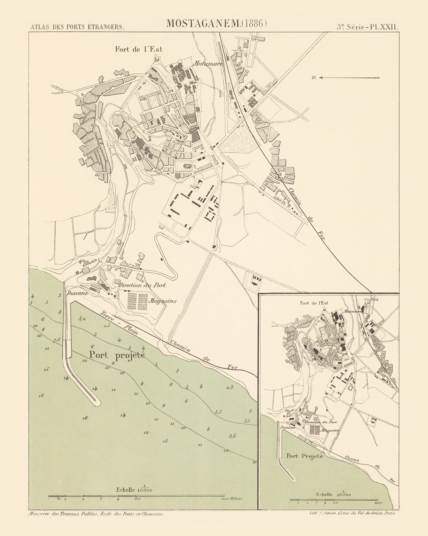 Vintage Map of Mostaganem, Algeria 1886