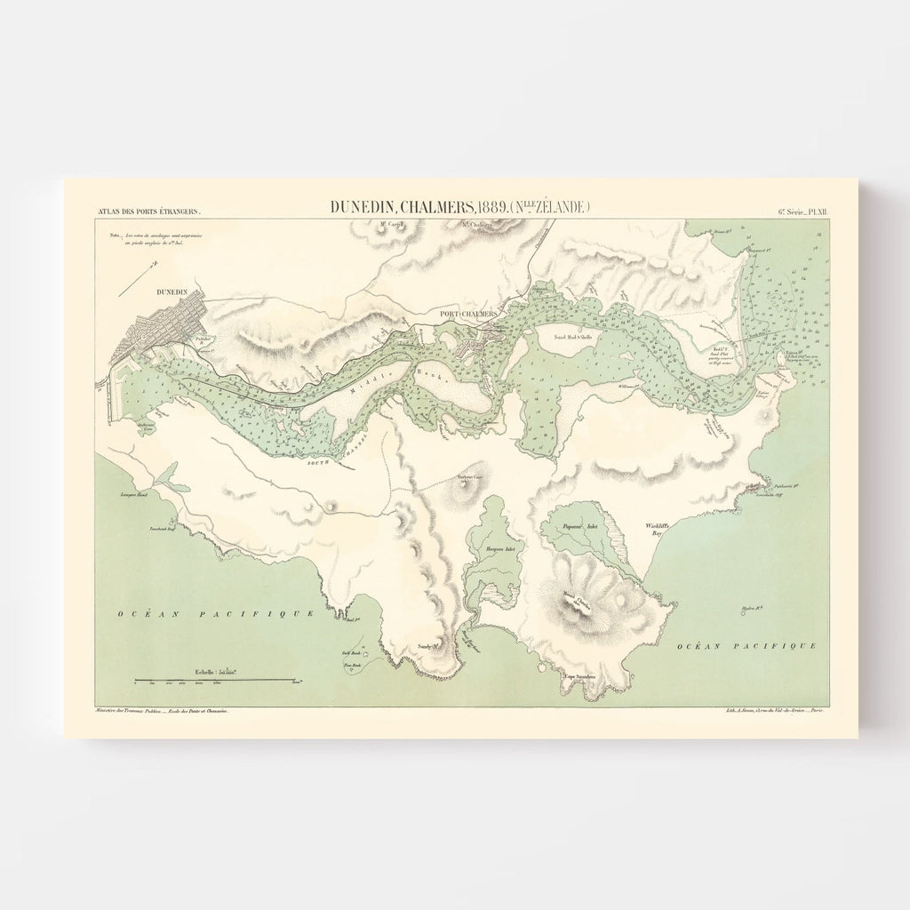 Vintage Map of Dunedin, New Zealand 1889