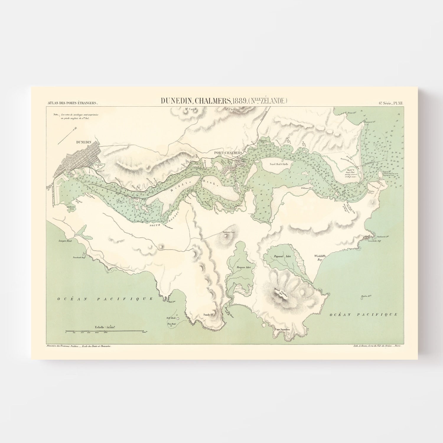 Vintage Map of Dunedin, New Zealand 1889