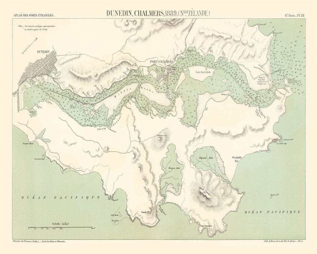 Vintage Map of Dunedin, New Zealand 1889