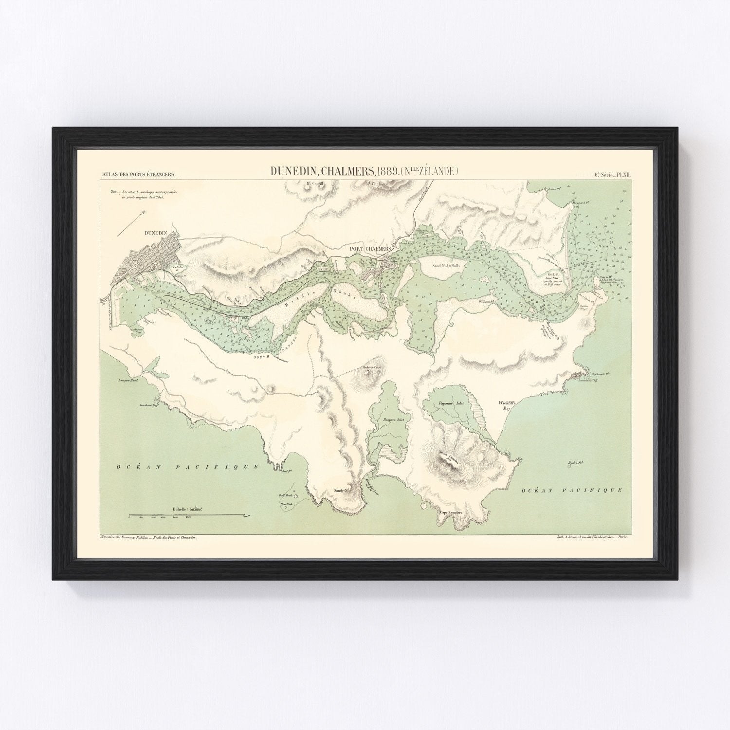 Vintage Map of Dunedin, New Zealand 1889