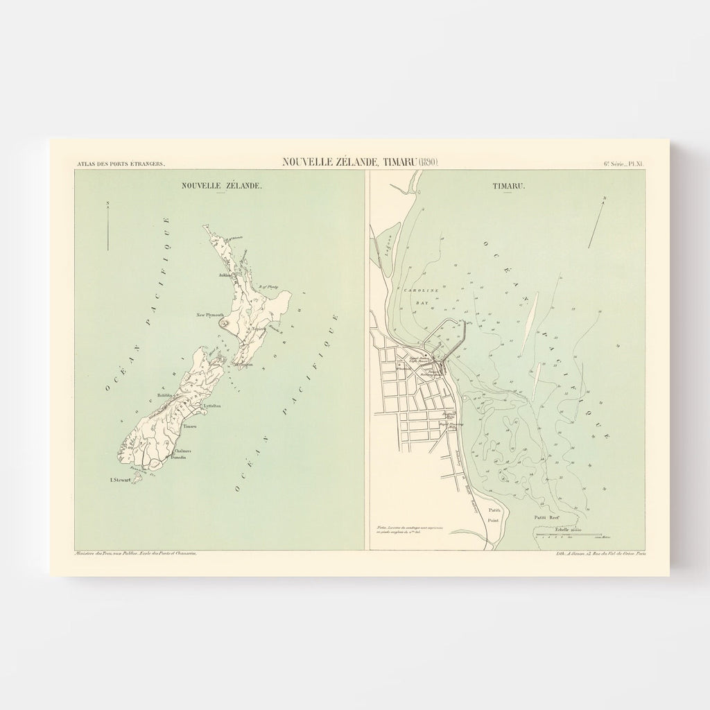 Vintage Map of Timaru, New Zealand 1890