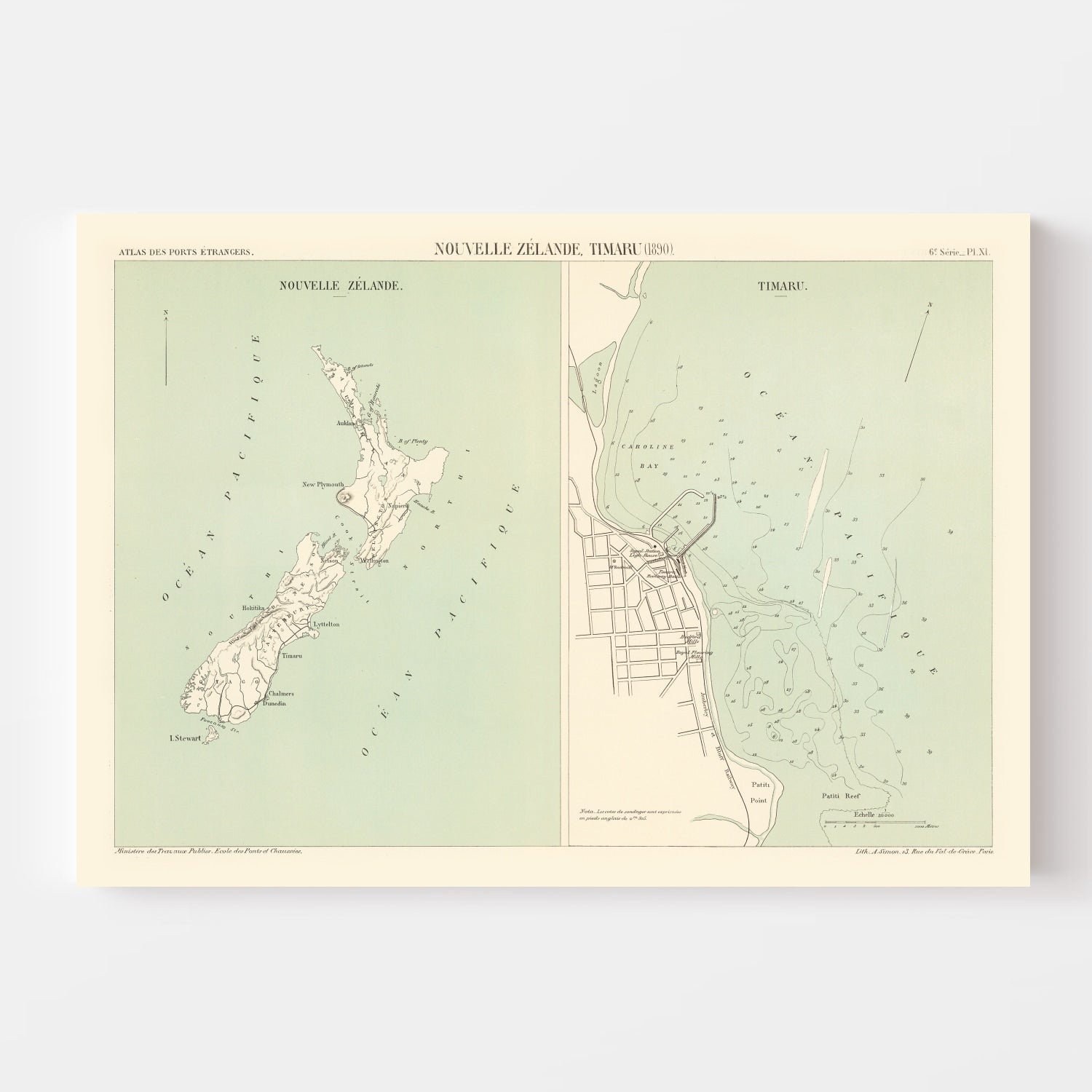 Vintage Map of Timaru, New Zealand 1890