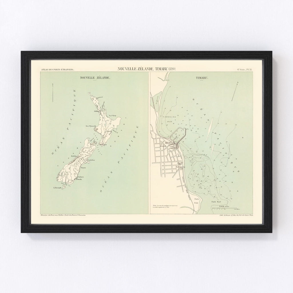 Vintage Map of Timaru, New Zealand 1890
