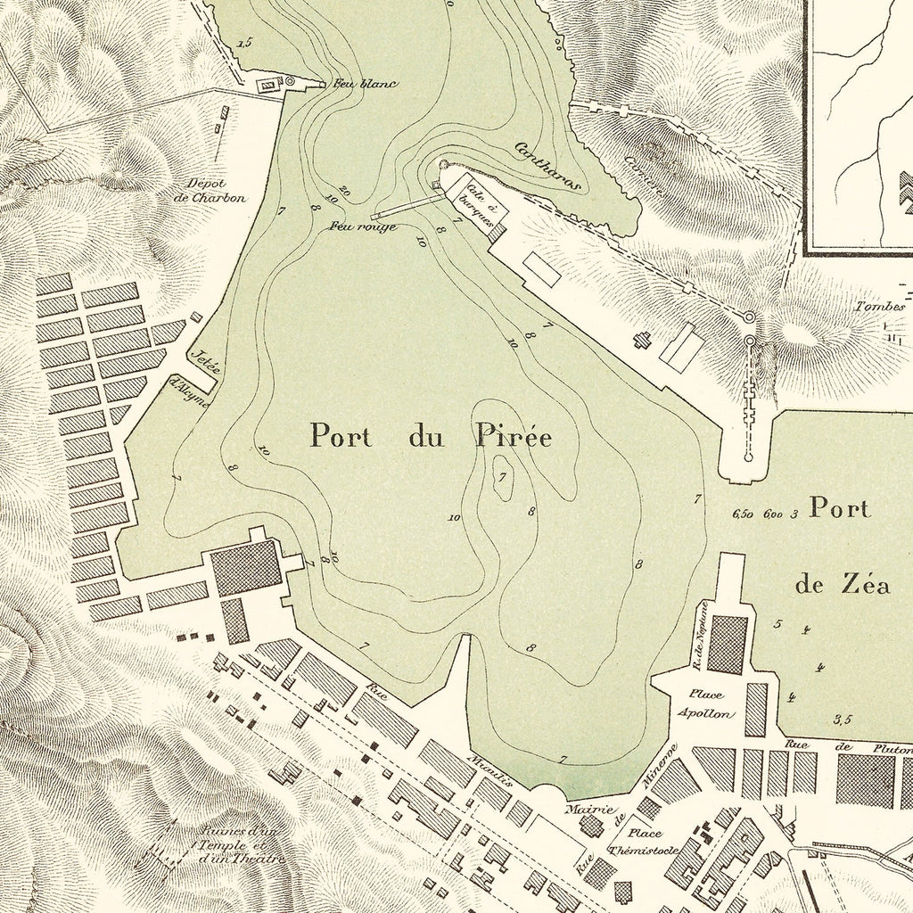 Vintage Map of Piraeus, Greece 1886