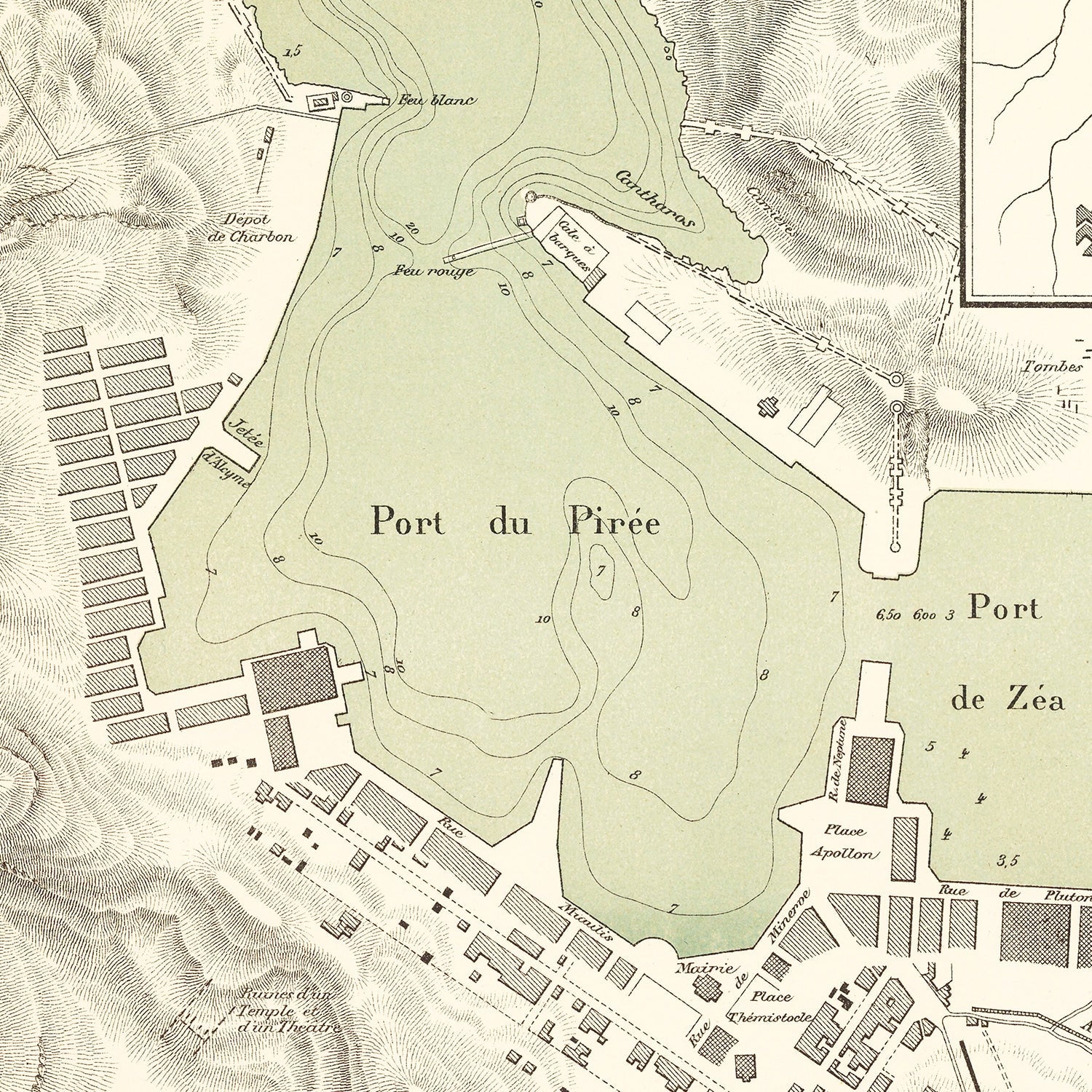 Vintage Map of Piraeus, Greece 1886