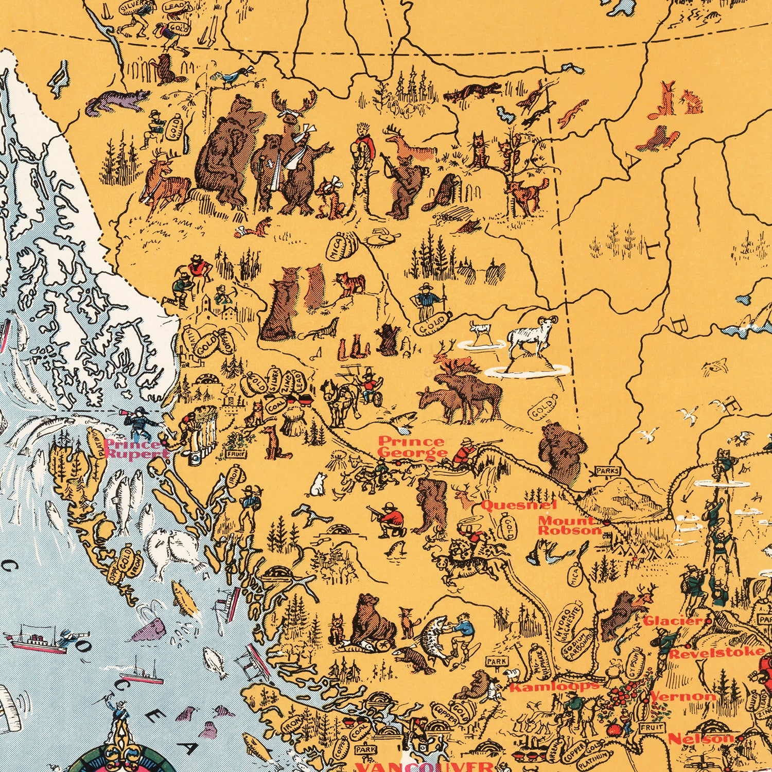 Vintage Animated Map of Alberta, Canada 1929