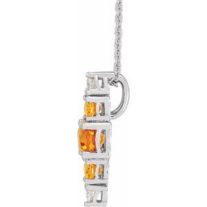 14K White Gold Natural Yellow Multi-Gemstone Bar 16-18" Necklace